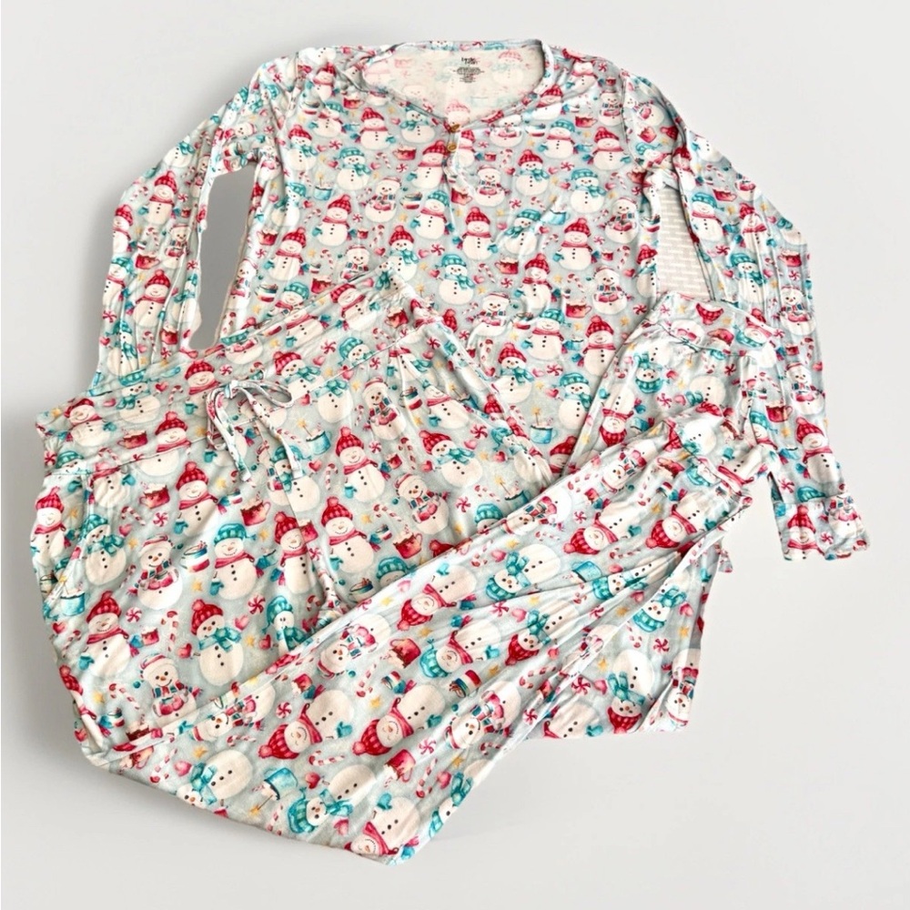 Birdie Bean Snowman Bamboo Pajamas Set Women's Large L Long Sleeve Top Pants
